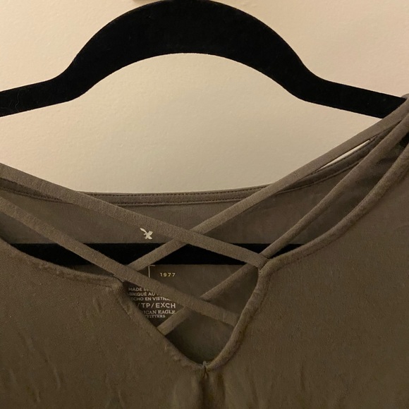 Olive Green Strappy American Eagle Tee - Picture 3 of 4